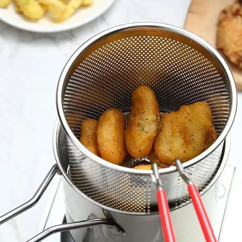 Stainless Steel Deep Fryer Pot with Strainer – Heavy-Duty Frying Pan.