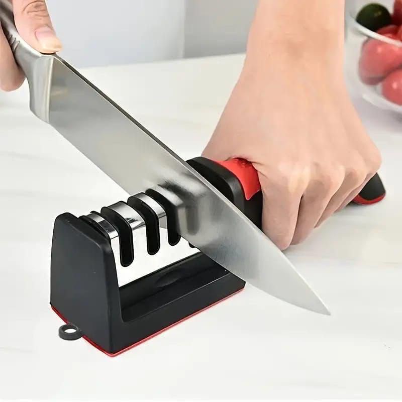 three stage kitchen knife sharpener with non-slip design