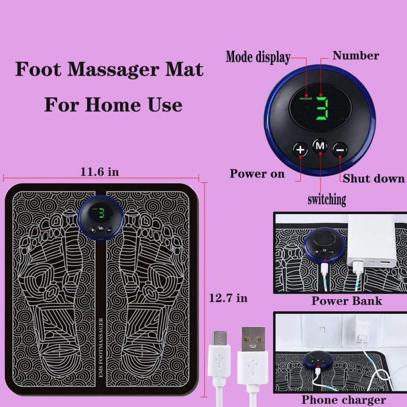 EMS Foot Massager Mat Electric USB Charging Smart Display Tens Acupuncture Feet Cushion Blood Circulation Pad Health Care Home - Foot Massager + Butterfly Massager