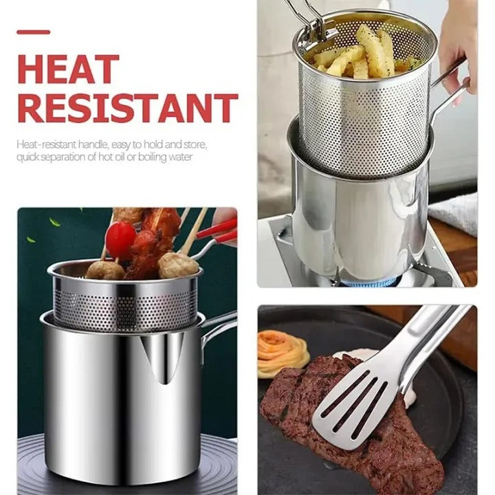Stainless Steel Deep Fryer Pot with Strainer – Heavy-Duty Frying Pan.