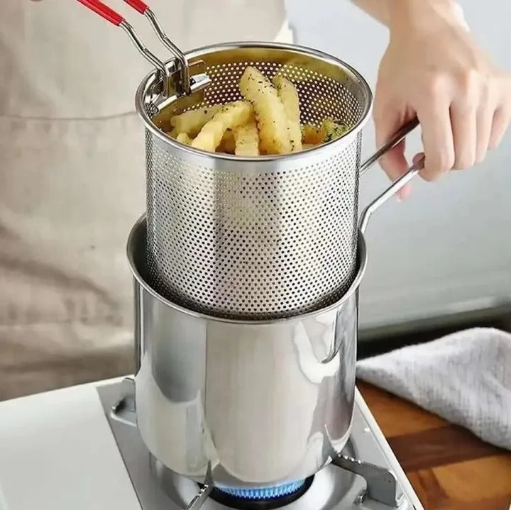 Stainless Steel Deep Fryer Pot with Strainer – Heavy-Duty Frying Pan.