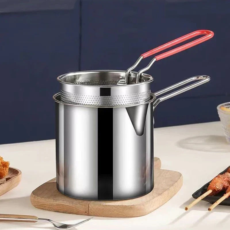 Stainless Steel Deep Fryer Pot with Strainer – Heavy-Duty Frying Pan.