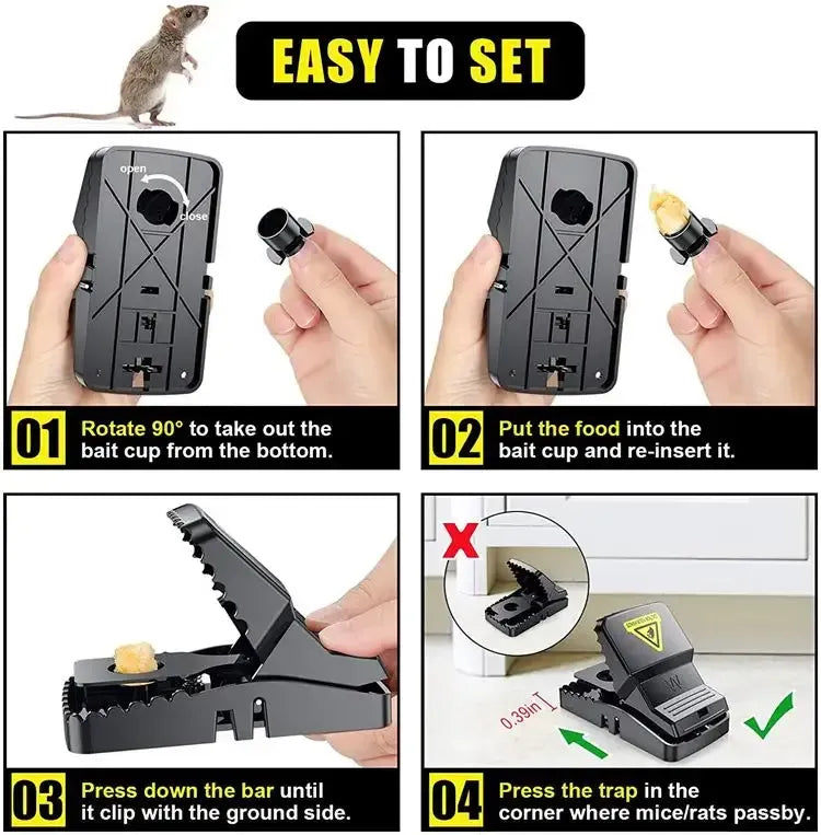 Best Seller Catcher Automatic Spring Reusable Plastic Black Rat Mice Mouse Traps - Pack of 2
