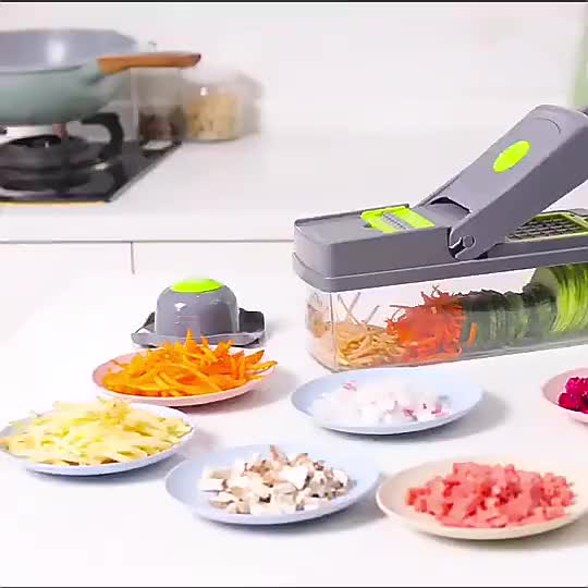 Multifunctional Vegetable Chopper & Slicer with Colander Basket and Storage Container – Heavy Duty Manual Food Cutter