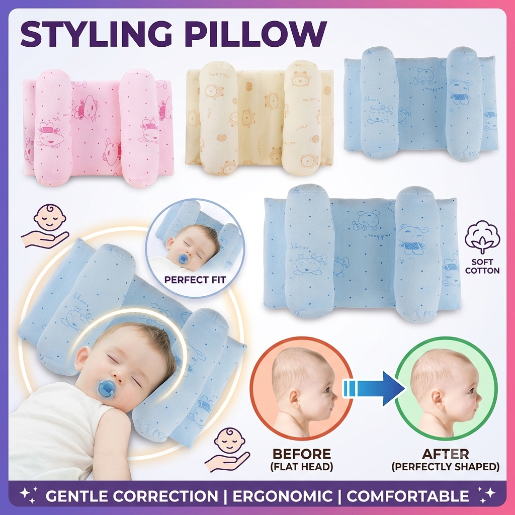 Shaping Baby Pillow – Baby Pillow Sleep Positioner New Bedding Neck Support Kids Anti Roll Pillow(Random Colors)