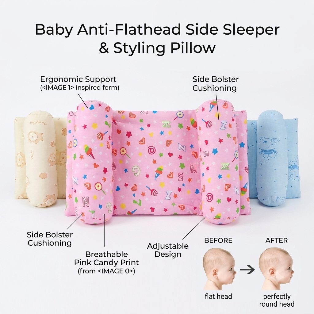 Shaping Baby Pillow – Baby Pillow Sleep Positioner New Bedding Neck Support Kids Anti Roll Pillow(Random Colors)