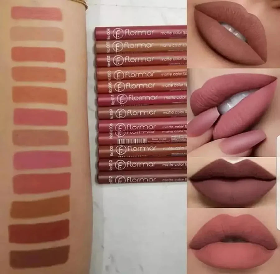 Flormar Perfect Lipliner – Long-Lasting & Intense Color | Smooth Application | Pack of 12 Shades