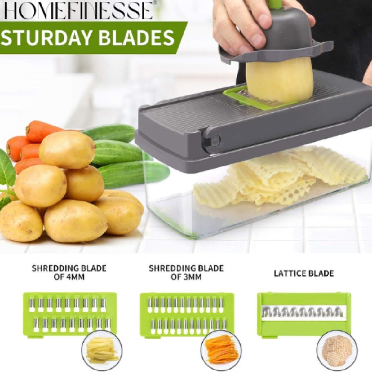 Multifunctional Vegetable Chopper & Slicer with Colander Basket and Storage Container – Heavy Duty Manual Food Cutter