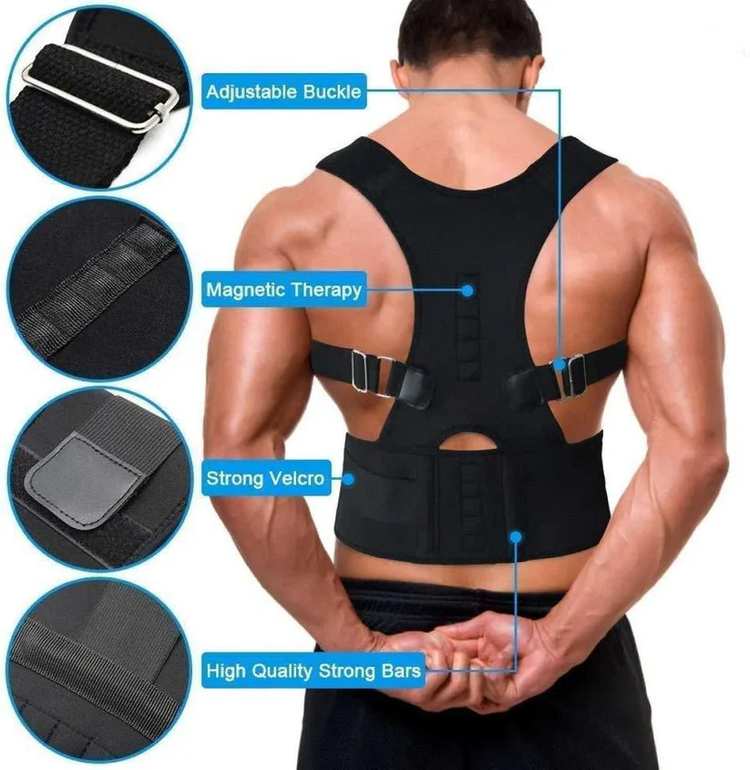 Back Posture Corrector Belt With Metal Support Rods | Adjustable Back & Shoulder Support