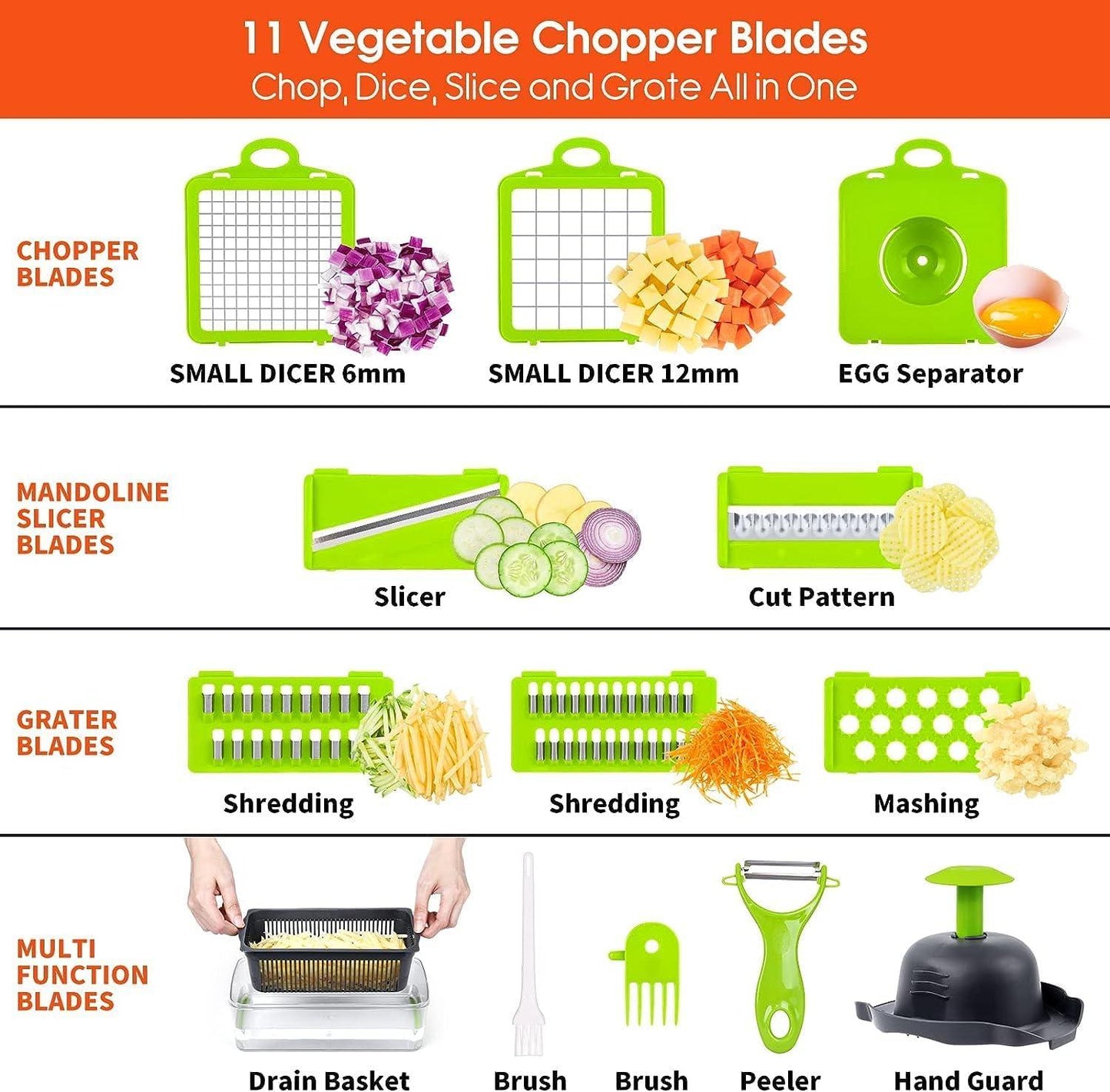 Multifunctional Vegetable Chopper & Slicer with Colander Basket and Storage Container – Heavy Duty Manual Food Cutter