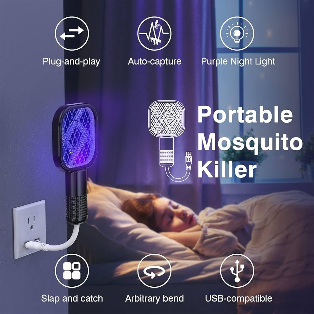 Mini Mosquito Killer Racket USB Rechargeable Mosquito Racket with UV Light