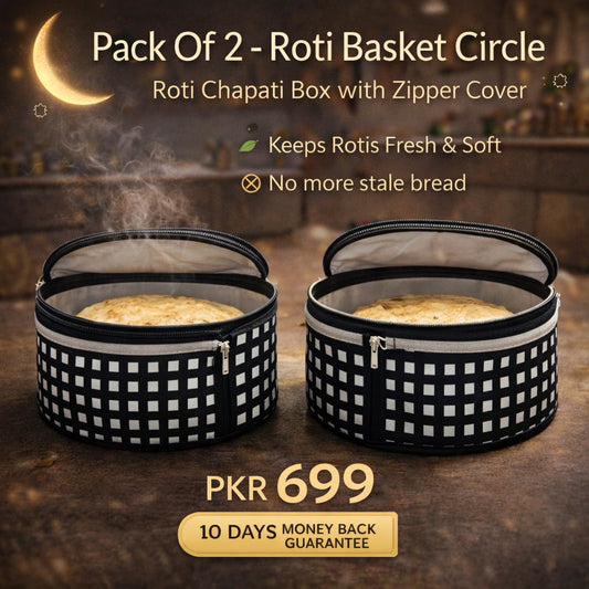 Pack Of 2 - Roti Basket Circle – Roti Chapati Box with Zipper Cover