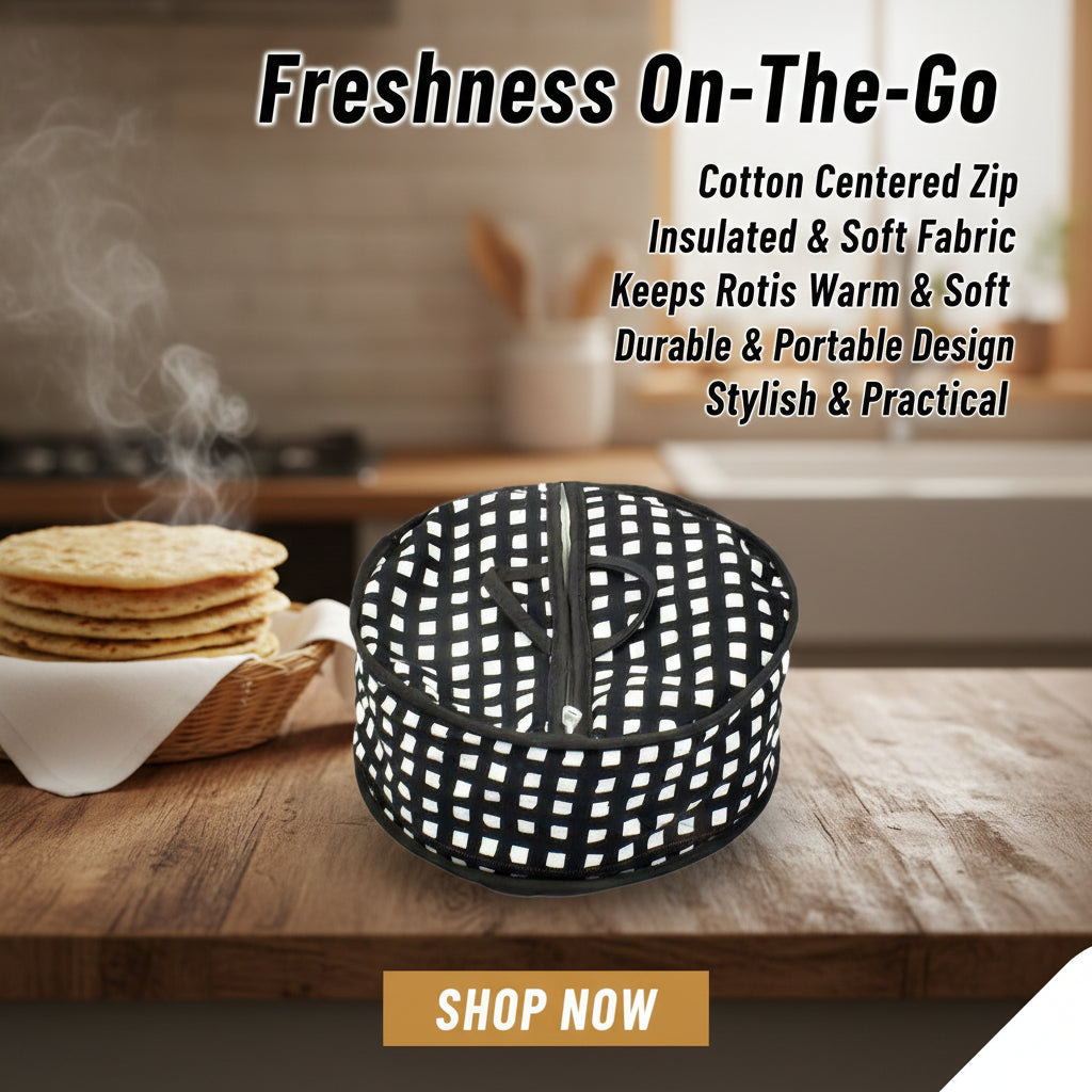 Pack Of 2 - Roti Basket Circle – Roti Chapati Box with Zipper Cover