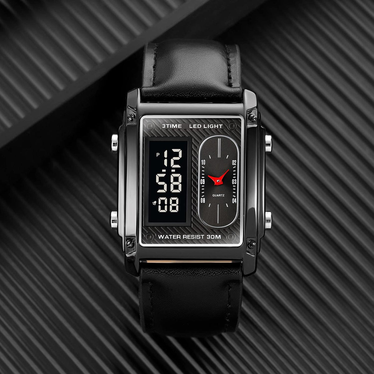 Men's Digital Analog LED Quartz Watch with Black Strap