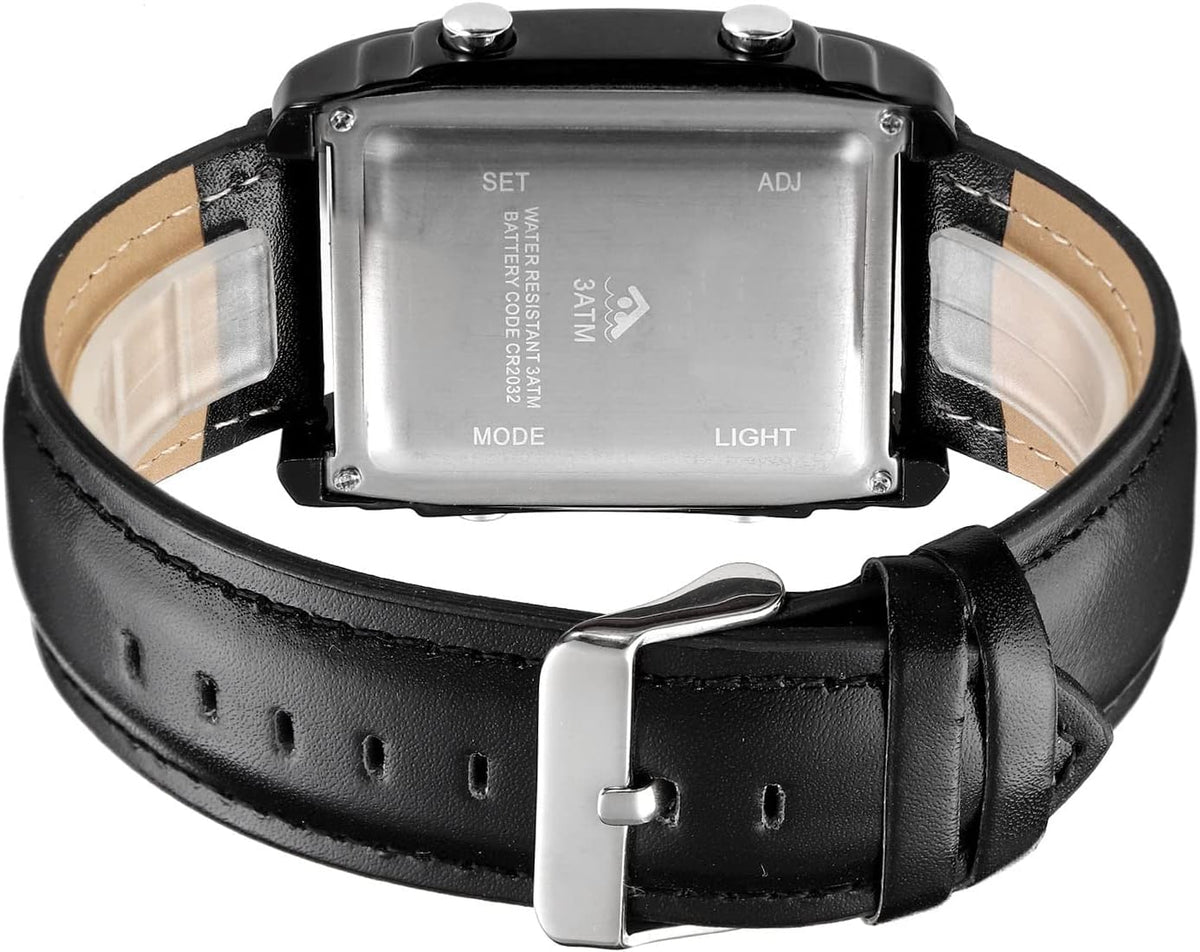 Men's Rectangular Digital Analog Quartz Watch Black and Silver