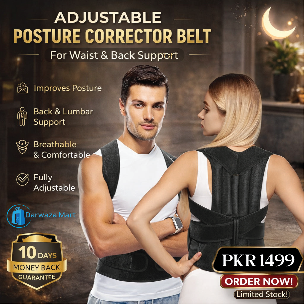 Back Posture Corrector Belt With Metal Support Rods | Adjustable Back & Shoulder Support