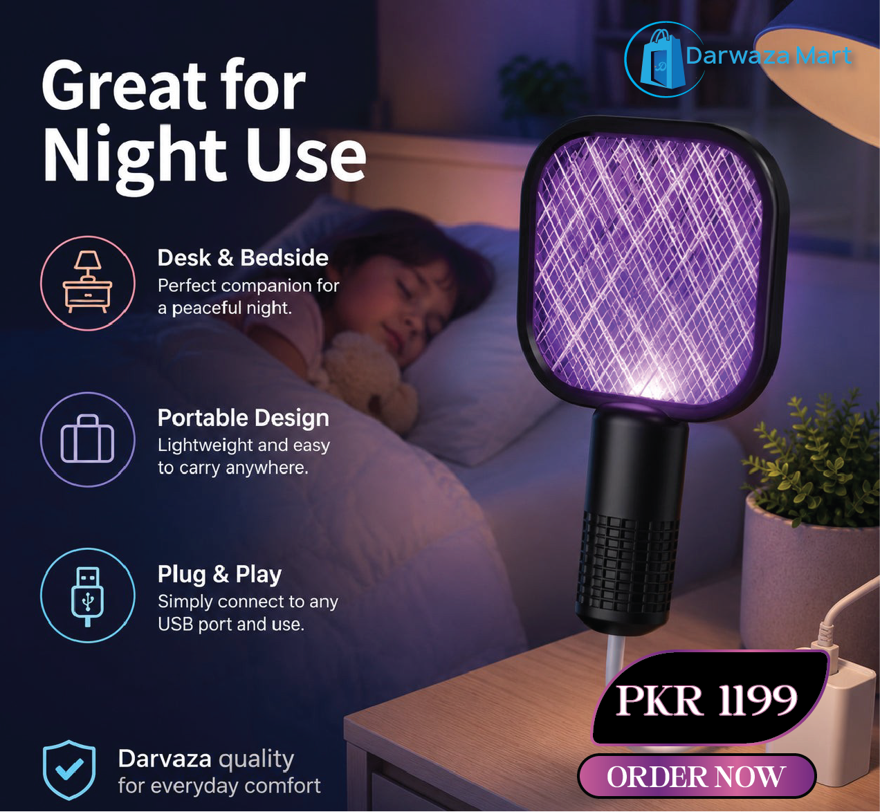 Mini Mosquito Killer Racket USB Rechargeable Mosquito Racket with UV Light