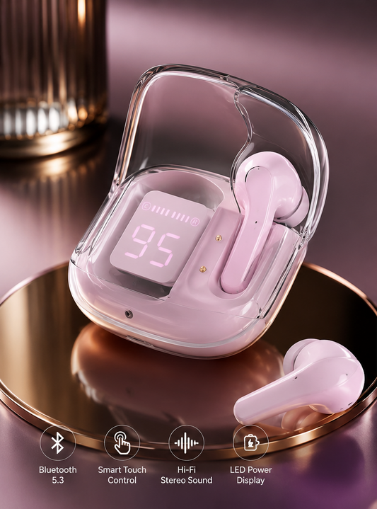 Air31 transparent Bluetooth earbuds with stylish wireless design