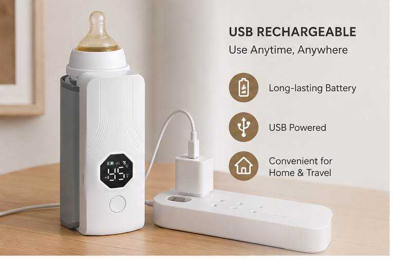 USB rechargeable baby bottle warmer with digital display