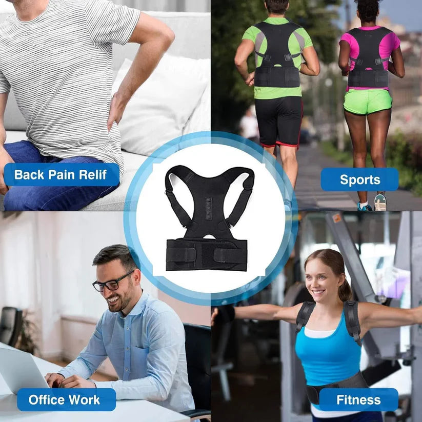 Back Posture Corrector Belt With Metal Support Rods | Adjustable Back & Shoulder Support