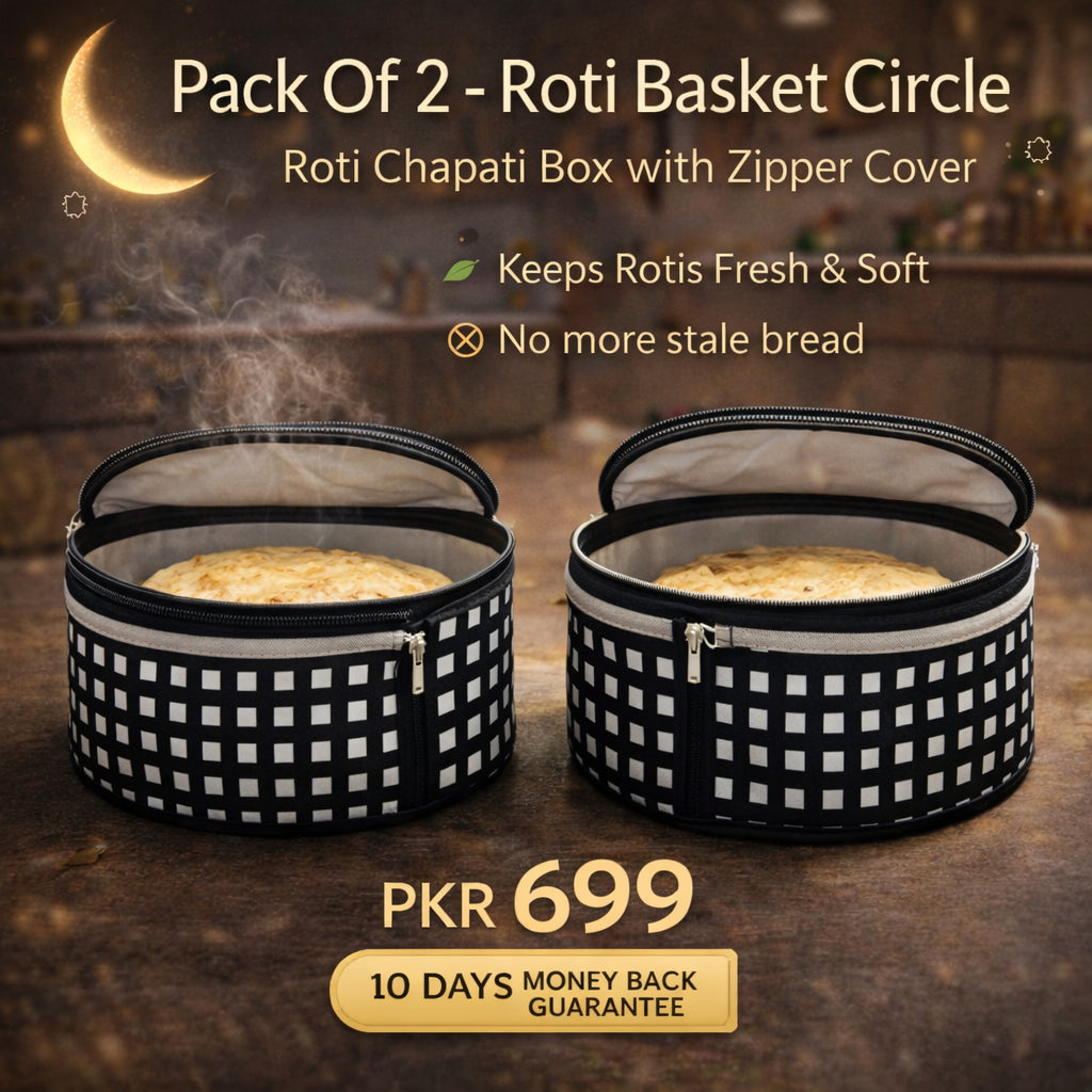 Pack of 2 fabric roti baskets with zipper cover