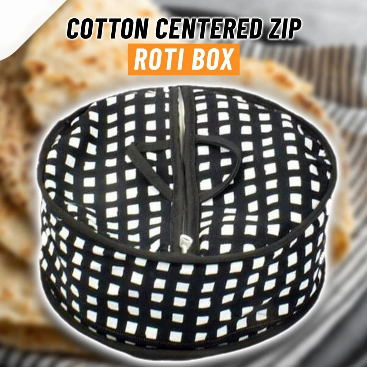 Fabric roti chapati basket with round zipper opening