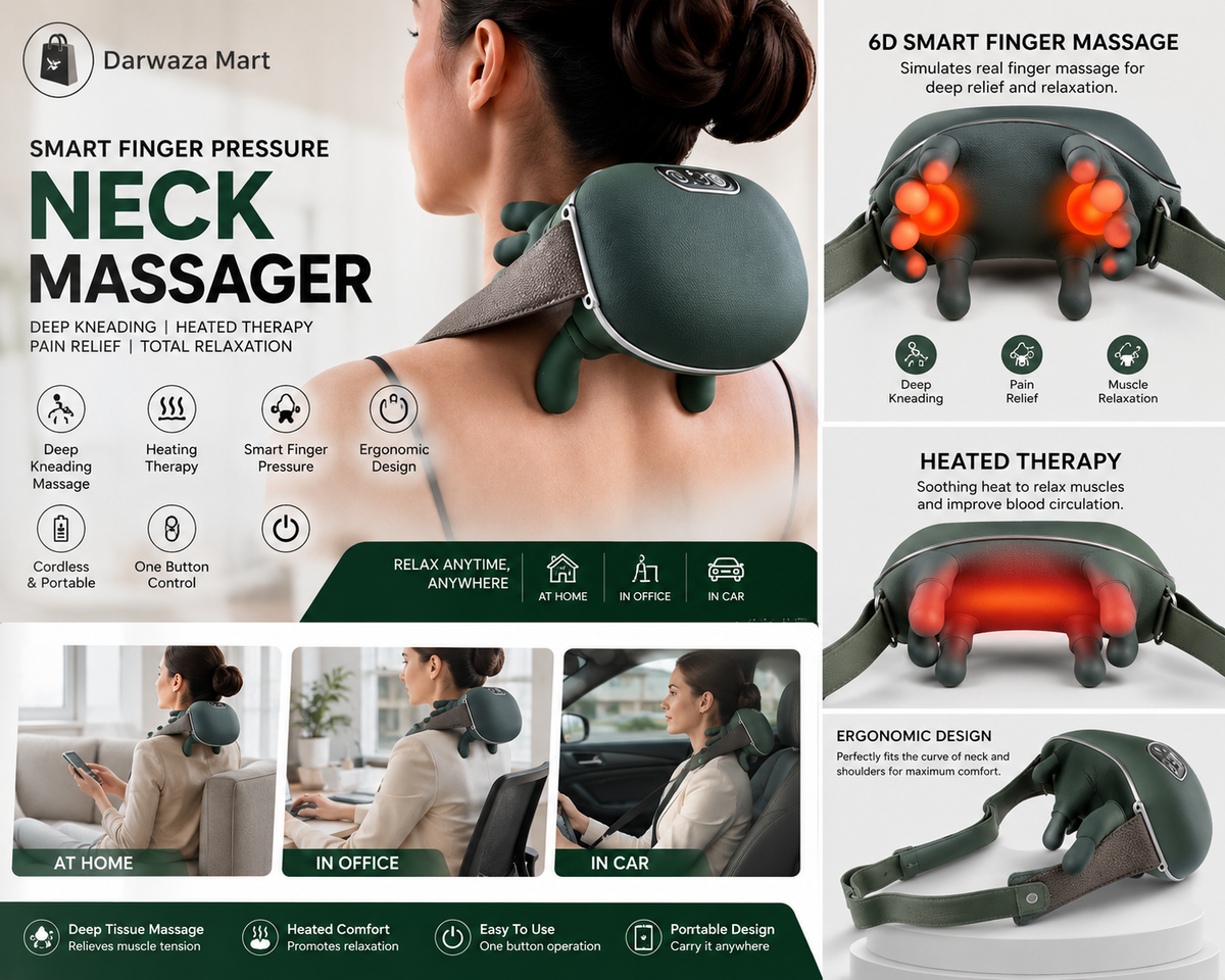 Smart Finger Pressure Neck Massager with Heated Deep Kneading Massage for Neck and Shoulders