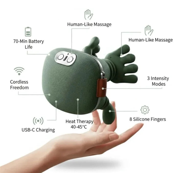 Portable Electric Neck and Shoulder Massager with Ergonomic Finger Pressure Design for Deep Kneading Massage
