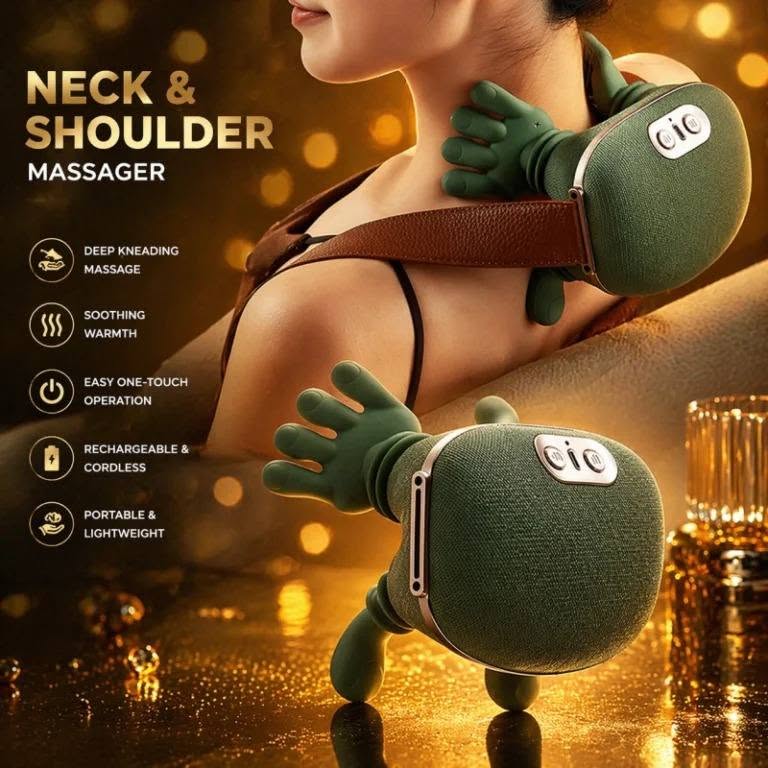 Electric Neck and Shoulder Massager with Deep Kneading Finger Pressure Massage.