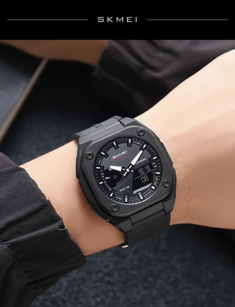 SKMEI analog digital men's wristwatch black with luminous hands