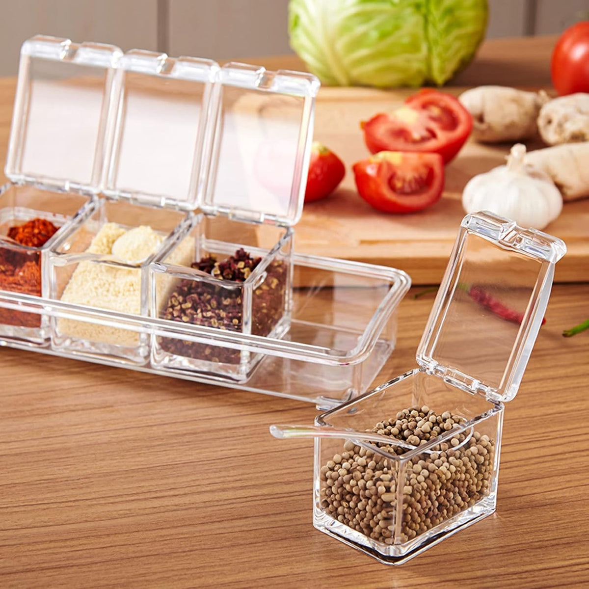 transparent kitchen seasoning storage box for spices and herbs