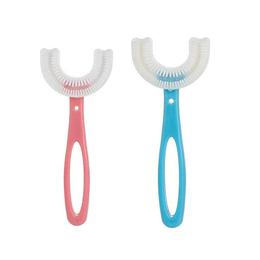 U-shaped baby toothbrush for toddlers and kids with soft bristles